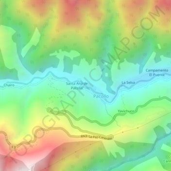 Mapa topográfico Huarinilla, altitud, relieve