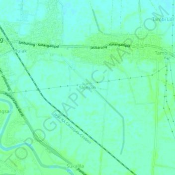Mapa topográfico Sleman, altitud, relieve