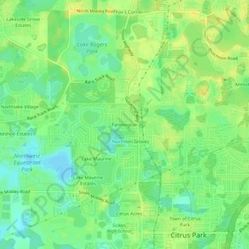 Mapa topográfico Farmington, altitud, relieve