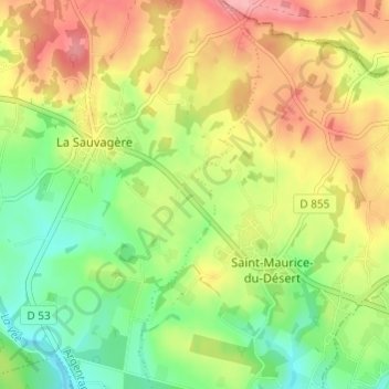 Mapa topográfico Les Nouettes, altitud, relieve