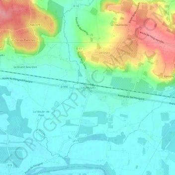 Mapa topográfico Les Réaux, altitud, relieve
