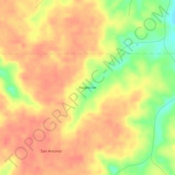 Mapa topográfico Ascencion, altitud, relieve