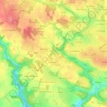 Mapa topográfico Le Hulo, altitud, relieve