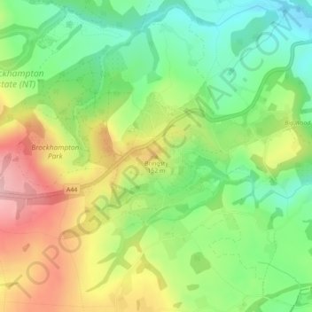 Mapa topográfico Bringsty, altitud, relieve