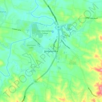 Mapa topográfico Jimboomba, altitud, relieve