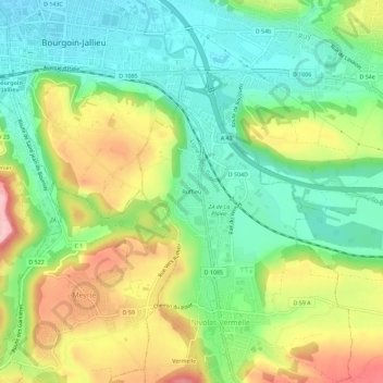 Mapa topográfico Ruffieu, altitud, relieve
