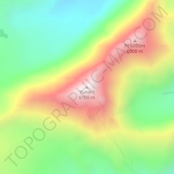 Mapa topográfico Yunam, altitud, relieve