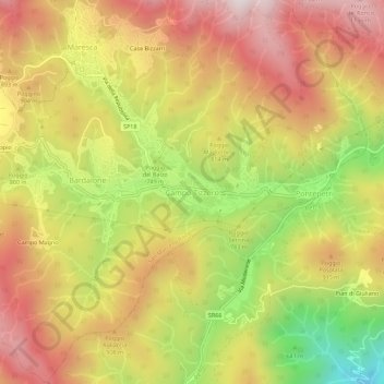 Mapa topográfico Campo Tizzoro, altitud, relieve