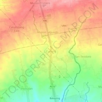 Mapa topográfico Cupang, altitud, relieve