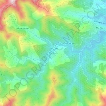 Mapa topográfico Mas Atxer, altitud, relieve