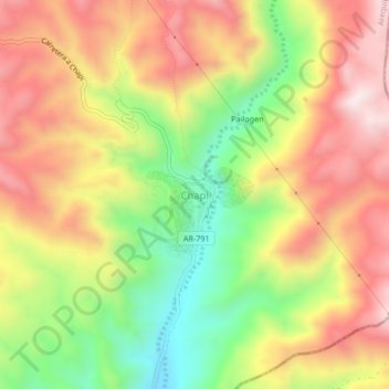Mapa topográfico Chapi, altitud, relieve