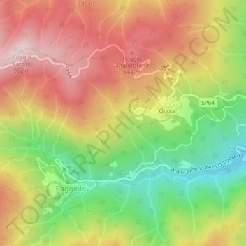 Mapa topográfico Campi di Poggio, altitud, relieve
