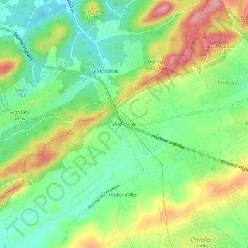 Mapa topográfico Shooks Gap, altitud, relieve
