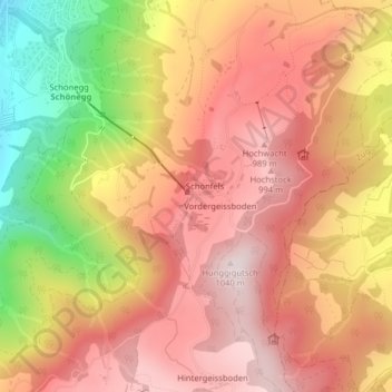 Mapa topográfico Zugerberg, altitud, relieve