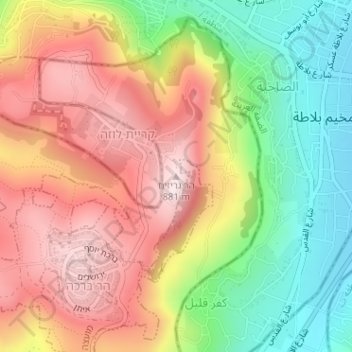 Mapa topográfico Mount Gerizim, altitud, relieve