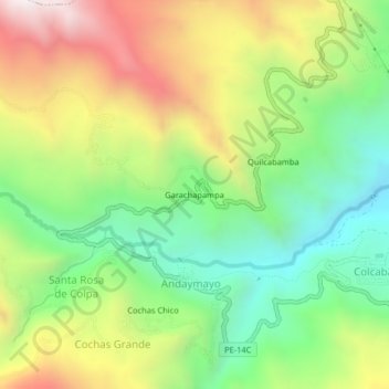 Mapa topográfico Garachapampa, altitud, relieve