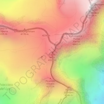 Mapa topográfico Corno Nero, altitud, relieve