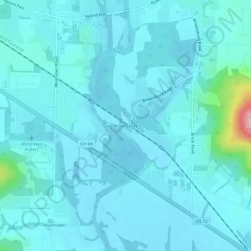 Mapa topográfico Brownsboro, altitud, relieve