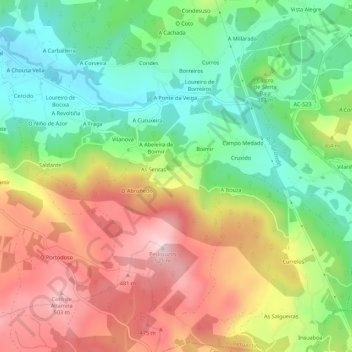 Mapa topográfico Encián, altitud, relieve