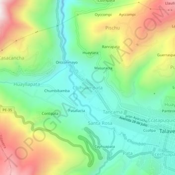Mapa topográfico Chihuampata, altitud, relieve
