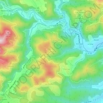 Mapa topográfico La Chareyre, altitud, relieve