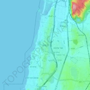 Mapa topográfico Cesarea, altitud, relieve