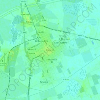 Mapa topográfico Dolores, altitud, relieve