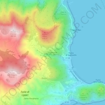 Mapa topográfico Pomiciazzo, altitud, relieve