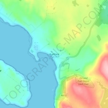 Mapa topográfico Aultbea, altitud, relieve
