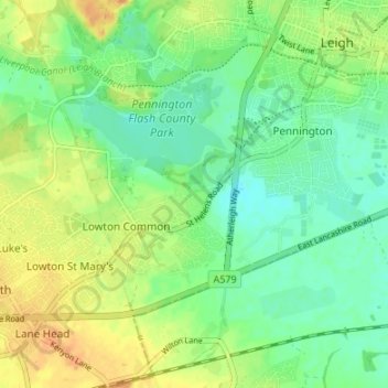 Mapa topográfico Aspull Common, altitud, relieve