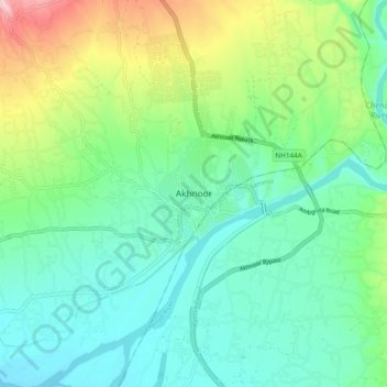 Mapa topográfico Akhnoor, altitud, relieve