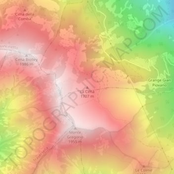 Mapa topográfico La Cima, altitud, relieve