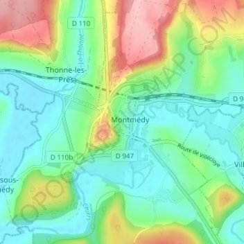 Mapa topográfico Ville basse, altitud, relieve