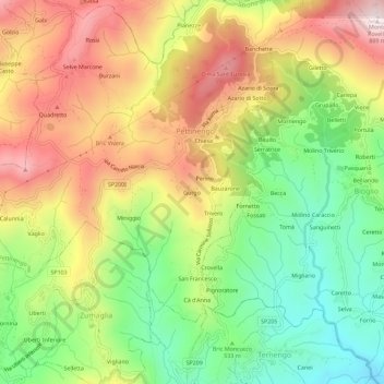 Mapa topográfico Gurgo, altitud, relieve