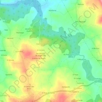 Mapa topográfico Vilapoupre, altitud, relieve
