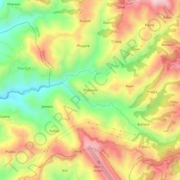 Mapa topográfico Dhamun, altitud, relieve
