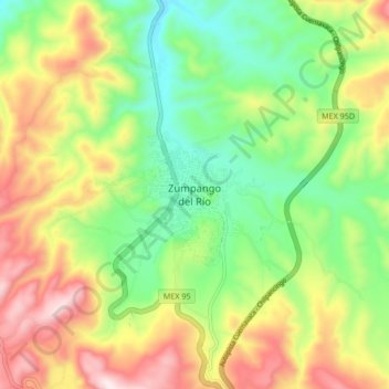 Mapa topográfico Zumpango del Río, altitud, relieve