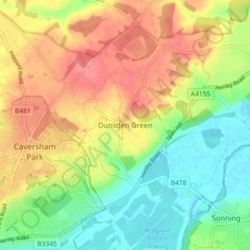 Mapa topográfico Dunsden Green, altitud, relieve