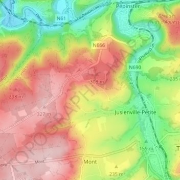 Mapa topográfico Raborive, altitud, relieve