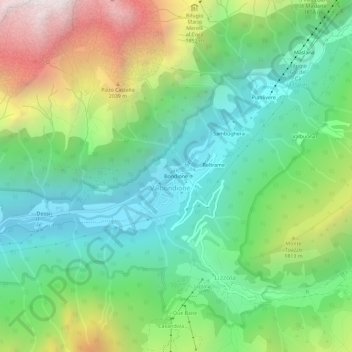 Mapa topográfico Bondione, altitud, relieve
