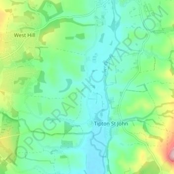Mapa topográfico Fluxton, altitud, relieve