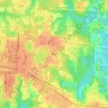 Mapa topográfico Dixon, altitud, relieve