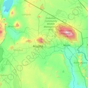 Mapa topográfico Songoro Ward, altitud, relieve
