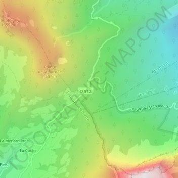 Mapa topográfico Col du Granier, altitud, relieve