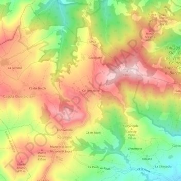 Mapa topográfico Ca' Bertacchi, altitud, relieve