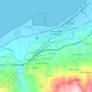 Mapa topográfico Minà, altitud, relieve