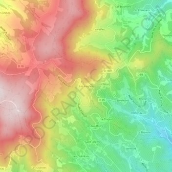 Mapa topográfico Les Saignes, altitud, relieve