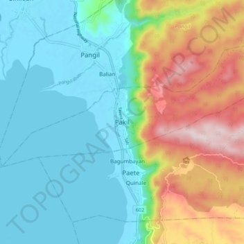 Mapa topográfico Pakil, altitud, relieve