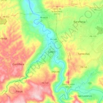 Mapa topográfico Ciales, altitud, relieve