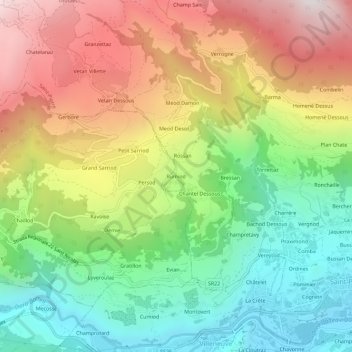 Mapa topográfico Rumiod, altitud, relieve